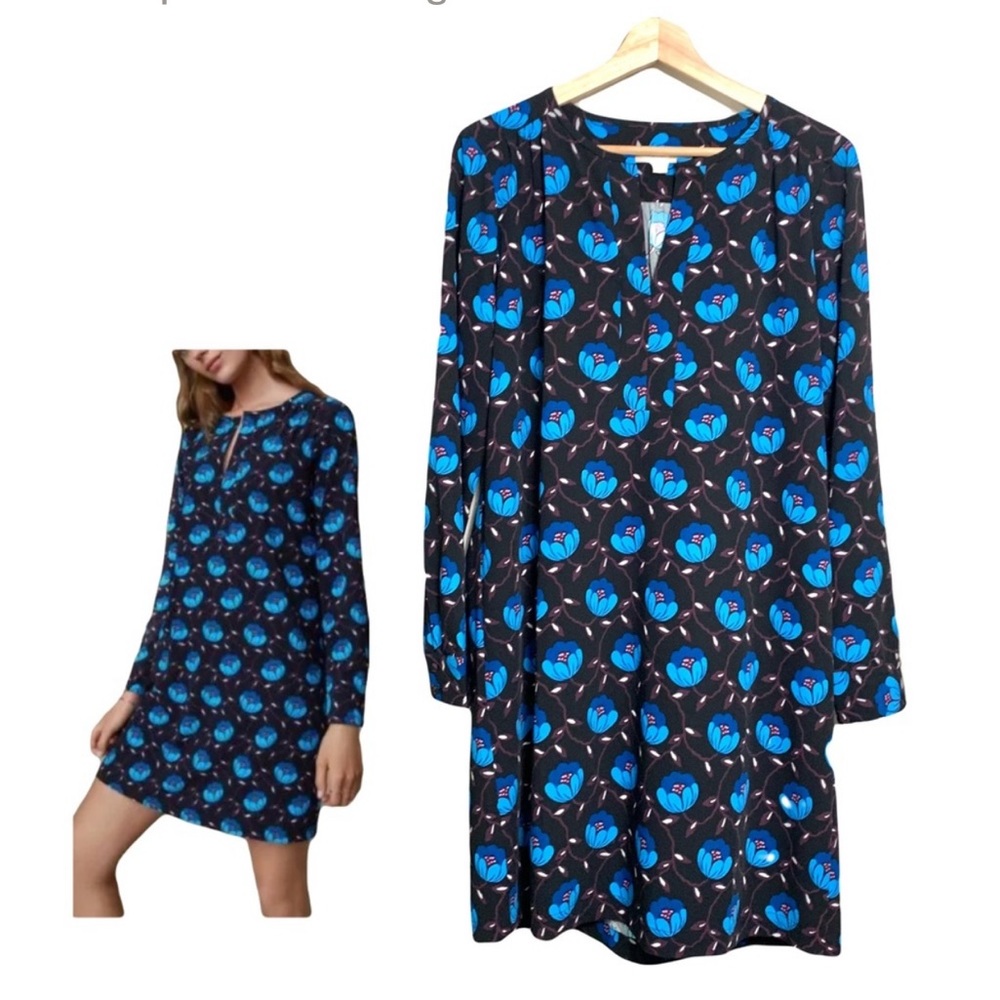 LOFT dress/dark blue buttercup split neck knit shirt dress SMALL